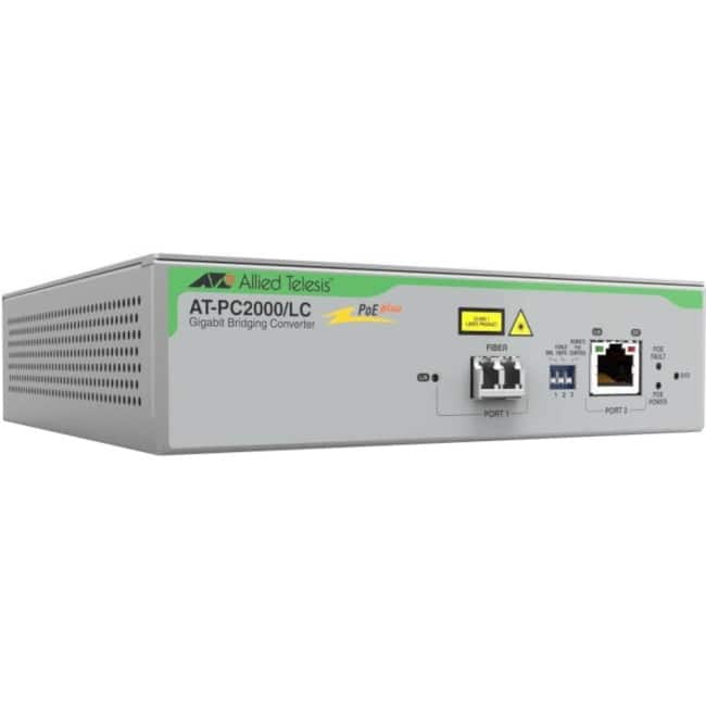 Allied Telesis - PoE+ to Fiber Switching Media Converter - Network (RJ-45) - 1x PoE+ (RJ-45) Ports - 1 x LC Ports - Unknown