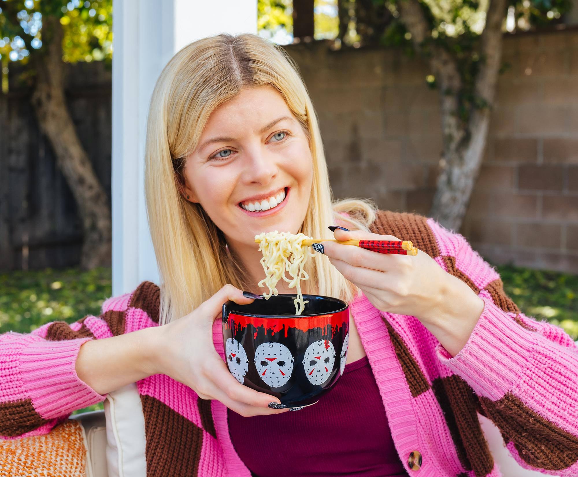 Alt View 5. Silver Buffalo - Friday The 13th Jason Voorhees Mask 20-Ounce Ramen Bowl and Chopstick Set - Black.