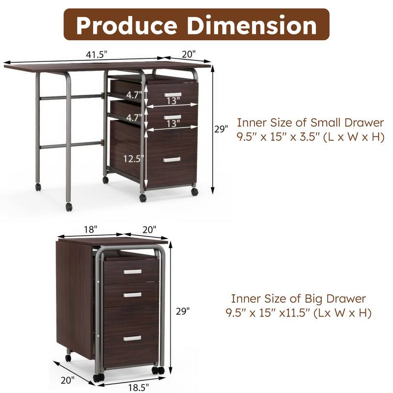 Produce Dimension

41.5" 20" 4.7" 13" 4.7" 13" 29" 12.5" 18" 20" 29" 20" 18.5"

Inner Size of Small Drawer
9.5" x 15" x 3.5" (L x W x H)

Inner Size of Big Drawer
9.5" x 15" x 11.5" (L x W x H)