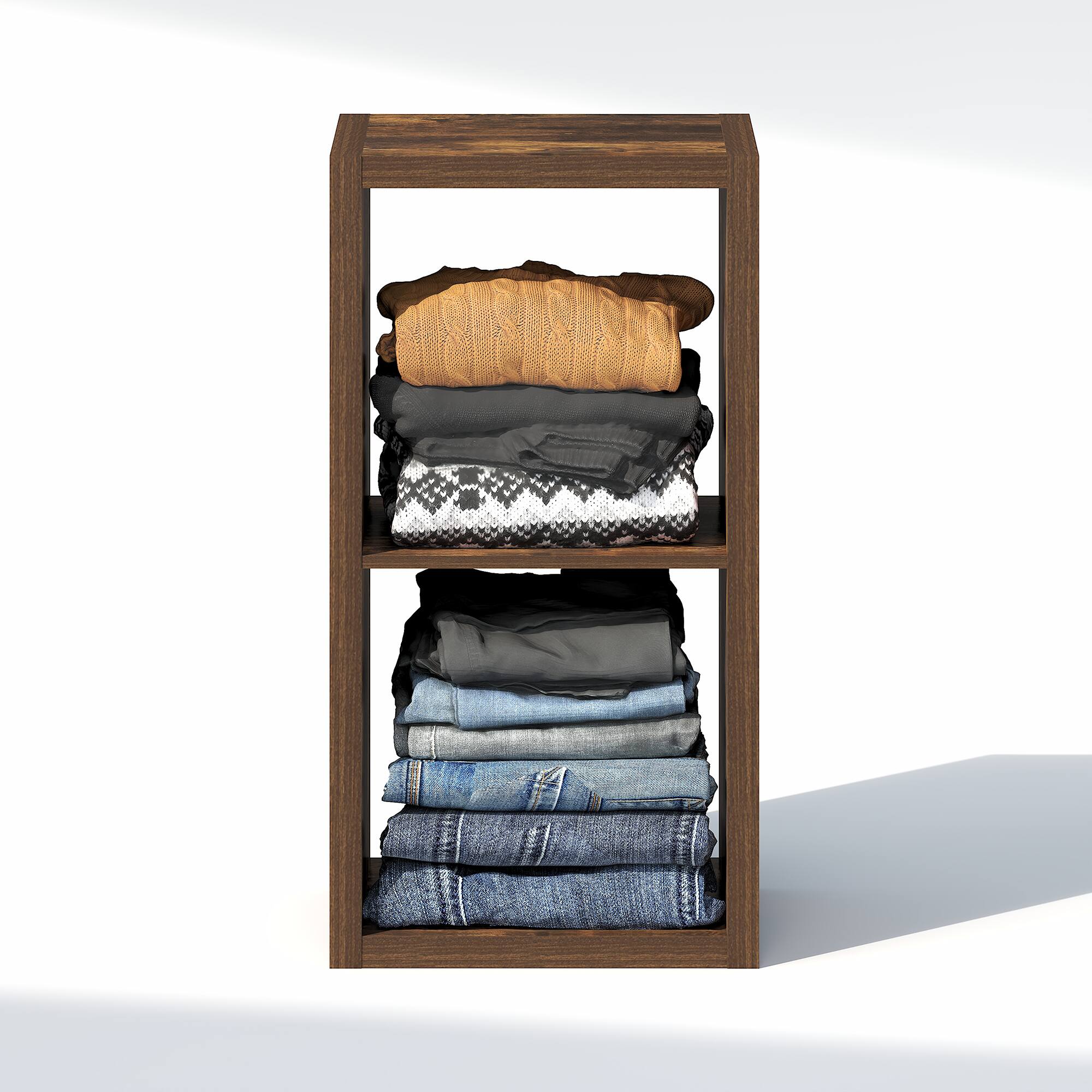 Alt View 3. Furinno - CUBIC Closet Organizers, 2-Cube Closet Organizer, Open Shelf, Extra Thick Frame, for Wardrobe, Bedroom, Living Room - Amber Pine.