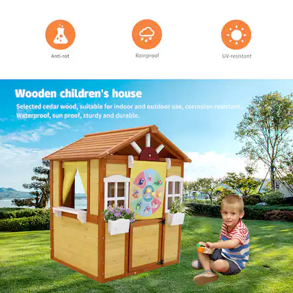 Anti-rot
Rainproof
UV-resistant
Wooden children's house
Selected cedar wood, suitable for indoor and outdoor use, corrosion-resistant, waterproof, sun proof, sturdy and durable.