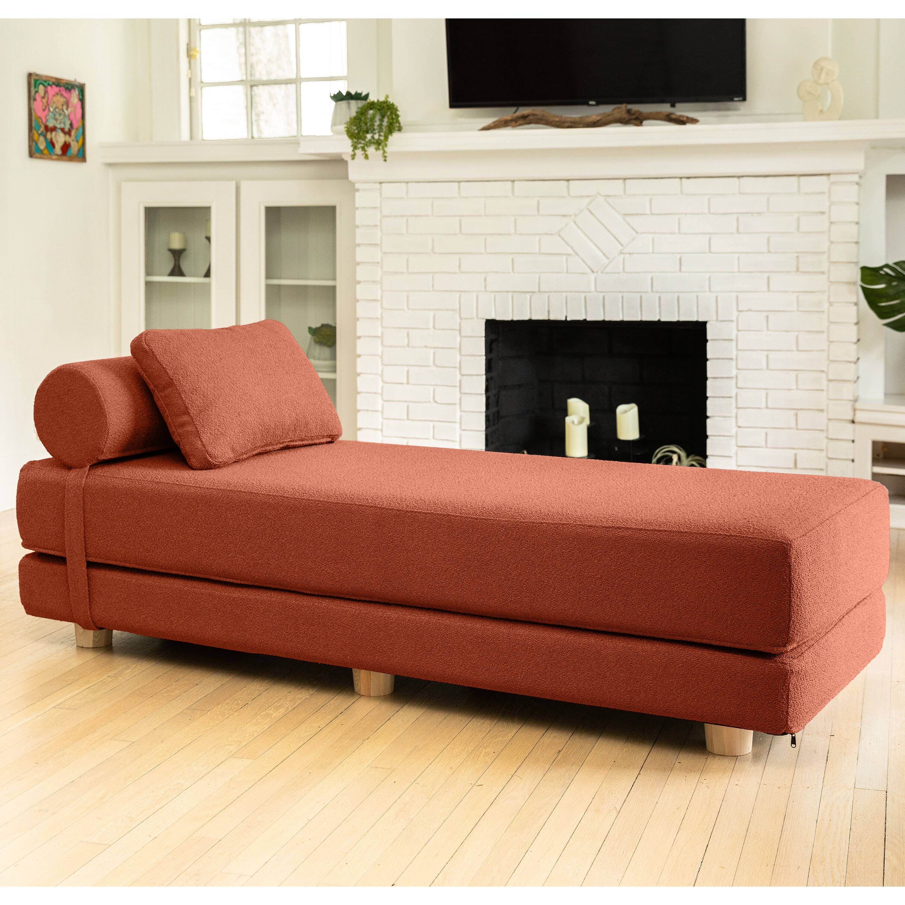 Angle. Jaxx - Jaxx Avida Daybed Fold Out Queen Sleeper, Premium Boucle: Terra Cotta - Terra Cotta.