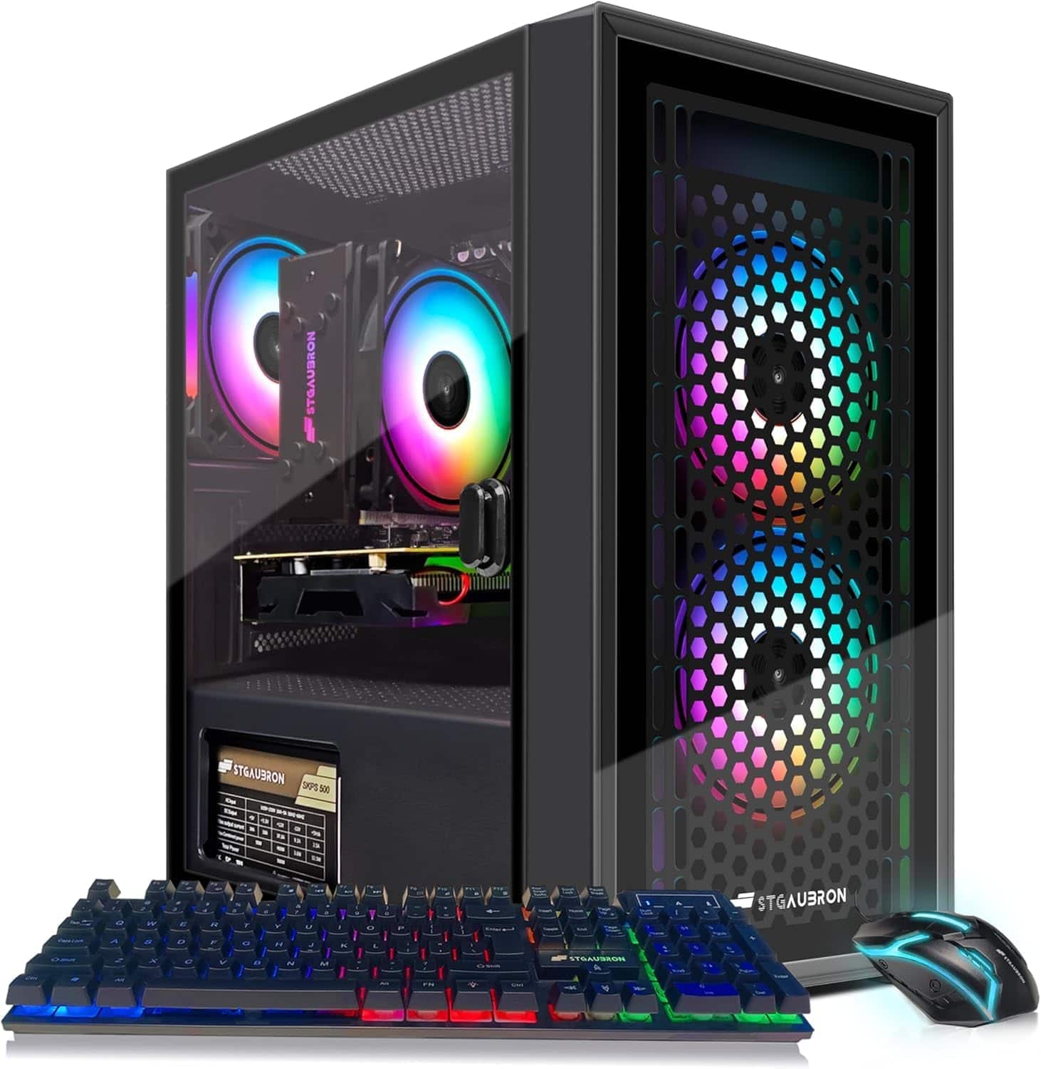 STGAubron - Gaming Desktop PC, Intel i7 Xeon E5 3.0GHz, Radeon RX 550 4G, 16GB RAM, 512GB SSD, WiFi 6, BT 5.0, Win11 Home - Black
