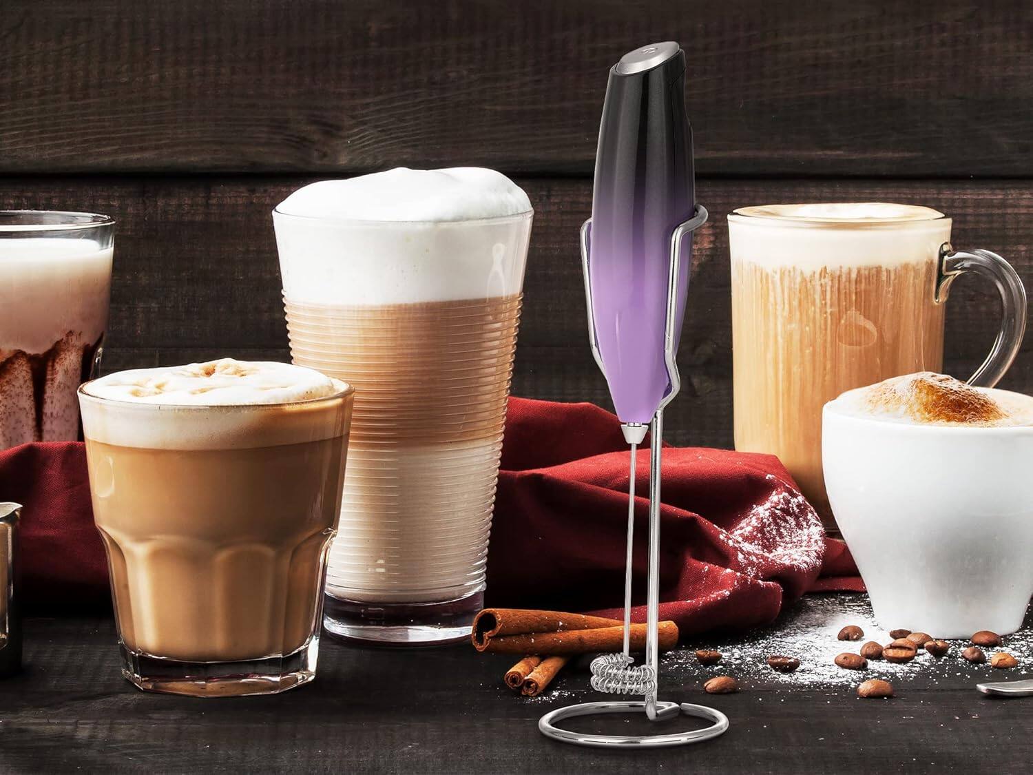 Angle. Zulay Kitchen - Zulay Kitchen Double Whisk Milk Frother for Coffee With Upgraded Holster Stand by Milk Boss - Galaxy.