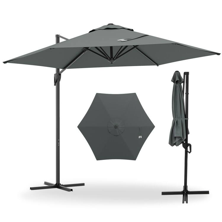 Alt View 3. Mondawe - 9 FT Cantilever Patio Umbrella Vented Top Sun Protective Canopy - Gray.