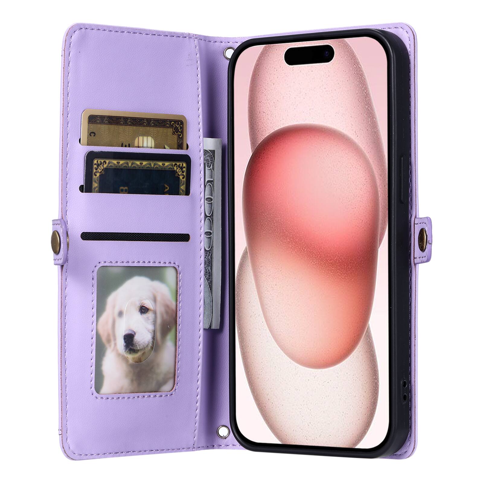 Angle. Dteck - Foilo Wallet Case for Apple iPhone Air,Shockproof Card Holder PU Leather Magnetic Snap Phone Cover with Lanyard - Purple.