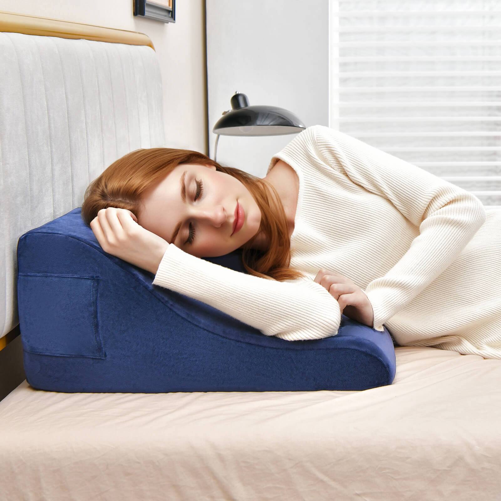 Alt View 1. Costway - Costway Bed Wedge Pillow with Smooth Zipper Side Pockets Support for Back - Navy Blue.