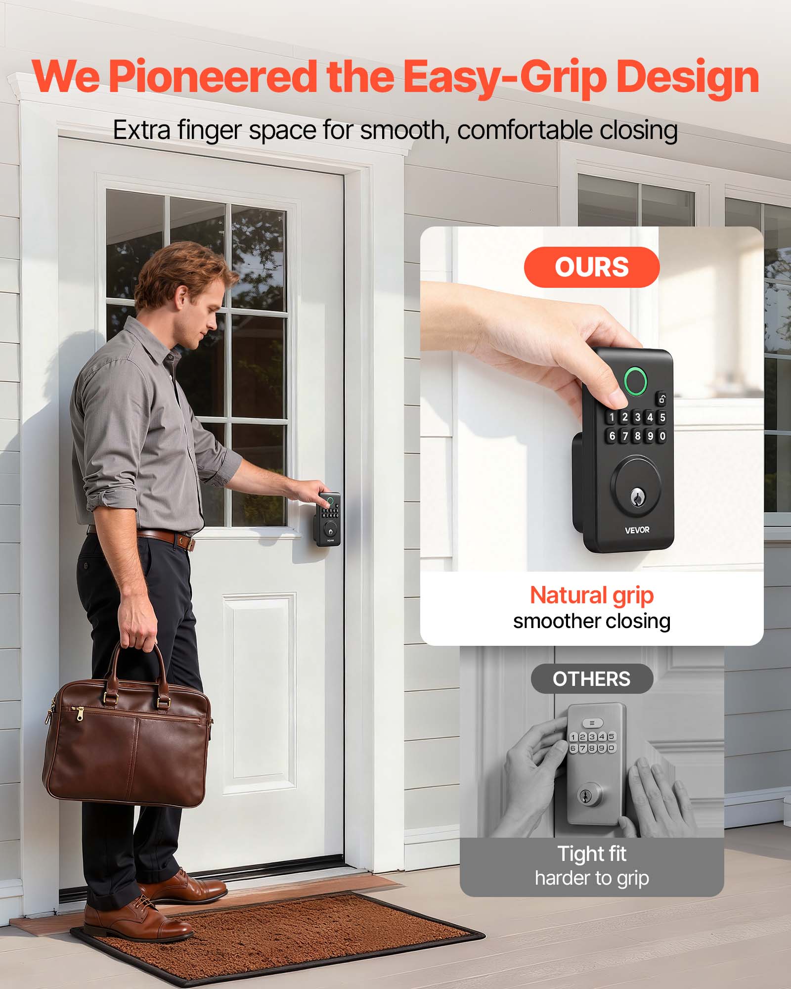 We Pioneered the Easy-Grip Design  
Extra finger space for smooth, comfortable closing  

OURS  
Natural grip smoother closing  

OTHERS  
Tight fit harder to grip