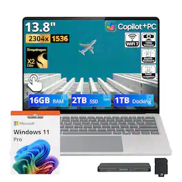 Microsoft - Upgraded - Surface 13.8" 2K Touchscreen Laptop,Snapdragon X2E,16GB RAM,2TB SSD+1TB Dock,Backlit,Win 11 Pro - Platinum