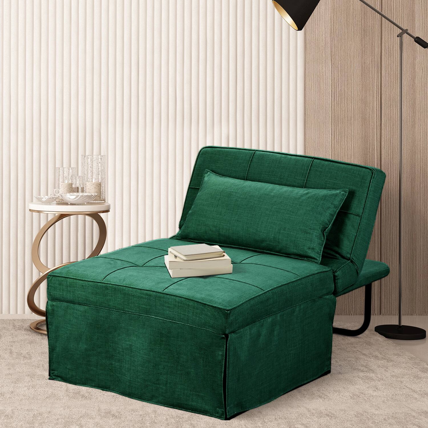 Left. Ainfox - Ainfox Sofa Bed Breathable Linen Couch Bed with Adjustable Backrest Convertible Chair for Living Room Apartment Office - green.