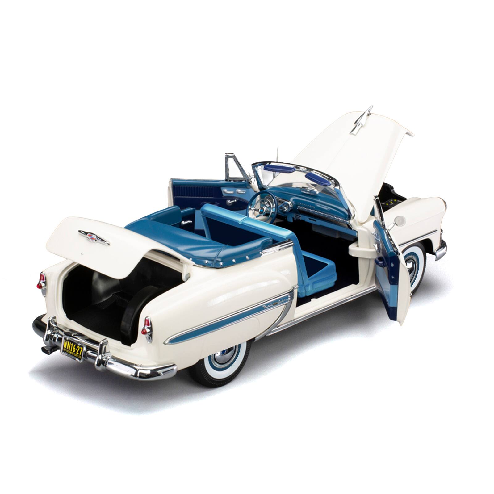 Alt View 1. Sun Star - 1953 Chevrolet Bel Air Open Convertible White w/Blue Interior "American Collectibles" Series 1/18 Model Car by Sun Star.