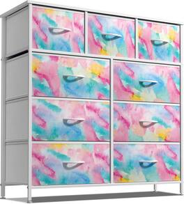 Sorbus - 9 Drawers Dresser - Furniture Storage for Bedroom, Closet, and More - Steel Frame, Wood Top, Fabric Bins - Watercolor