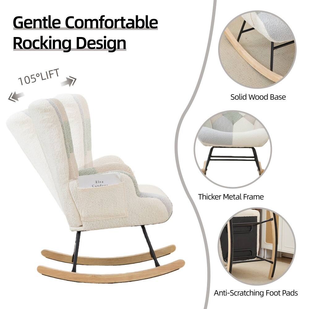 Gentle Comfortable Rocking Design  
105° LIFT  
Solid Wood Base  
Thicker Metal Frame  
Anti-Scratching Foot Pads