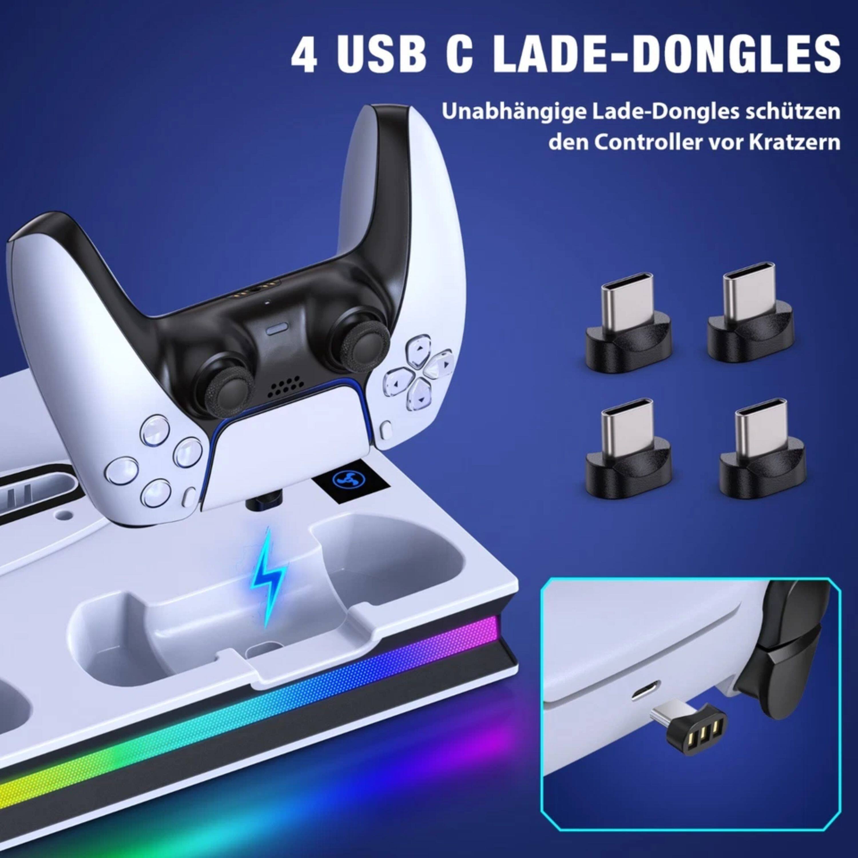 4 USB C Lade-Dongles  
Unabhängige Lade-Dongles schützen den Controller vor Kratzern