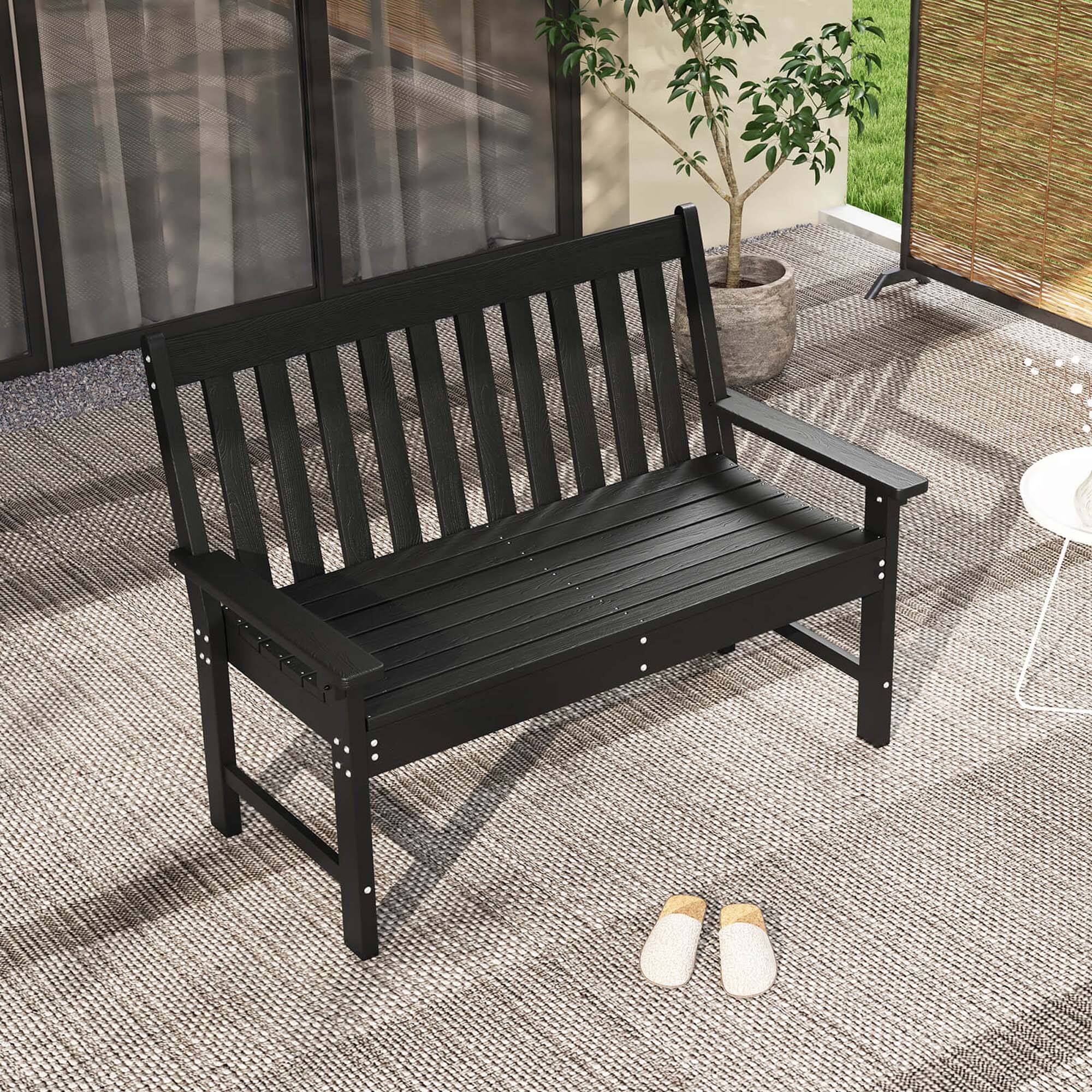 Alt View 1. Costway - Costway Garden Bench All-Weather HDPE 2-Person Outdoor Bench for Front Porch Backyard Black - Black.