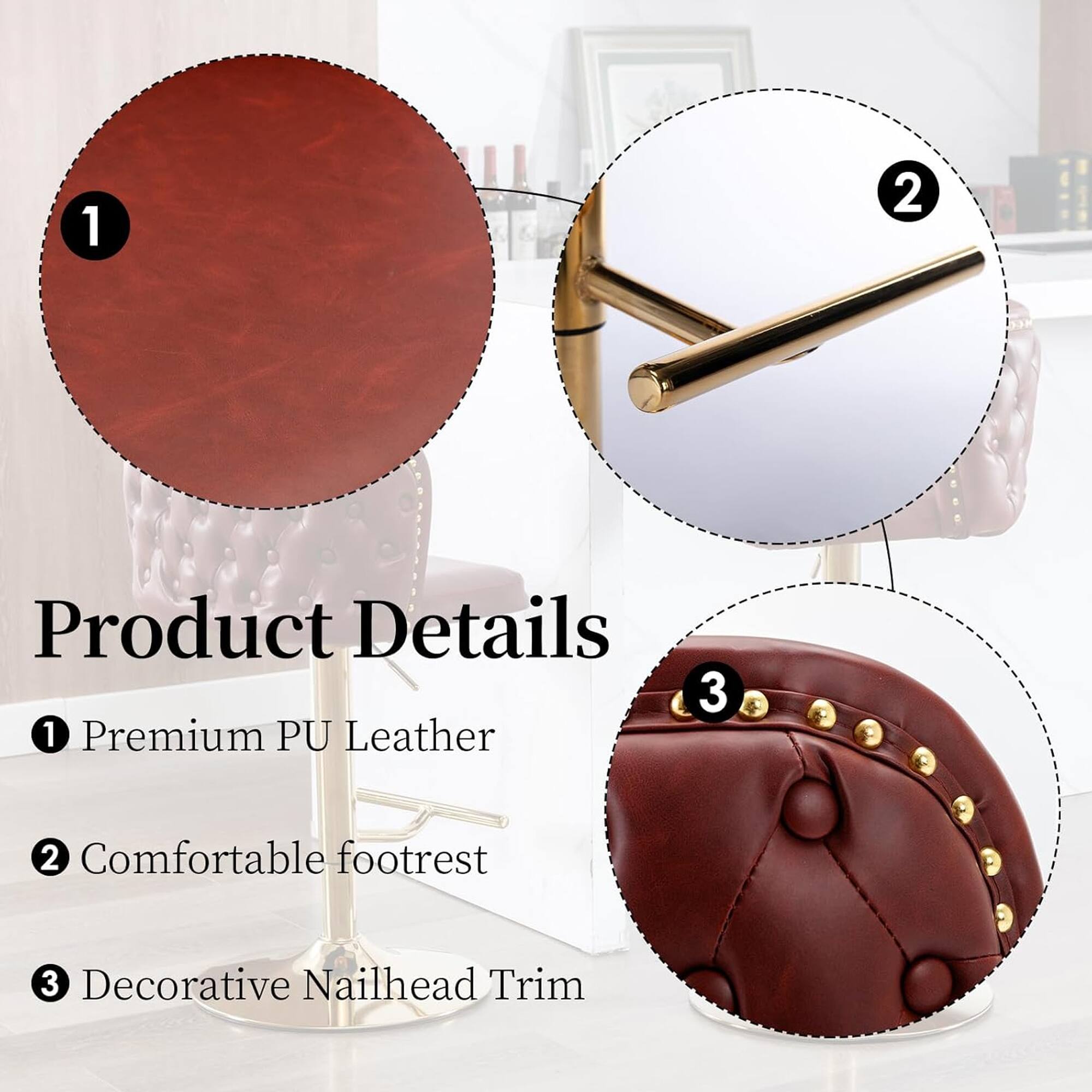 Product Details

1. Premium PU Leather
2. Comfortable footrest
3. Decorative Nailhead Trim