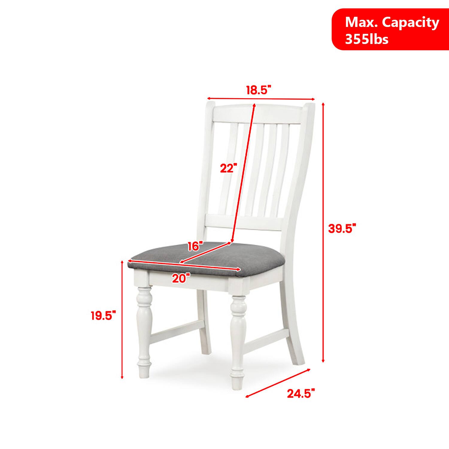 Max. Capacity 355lbs  
18.5"  
22"  
16"  
39.5"  
20"  
19.5"  
24.5"
