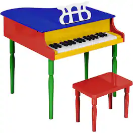 Best Choice Products - Kids Classic 30-Key Mini Piano w/ Lid, Bench, Folding Music Rack, Song Book, Stickers - Multi-Color