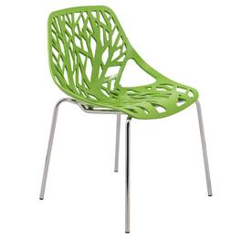 LeisureMod - Asbury Stackable Modern Dining Chair with Cut Out Design and Chrome Legs Side Chair for Home Living Room - Green