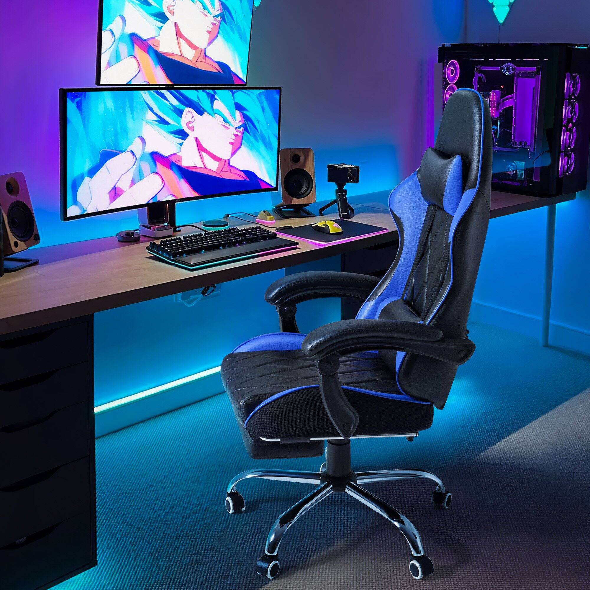 Angle. Homall - Gaming Chair Massage Office Chair Computer Racing Chair High Back PU Leather Chair with Footrest - BLUE.