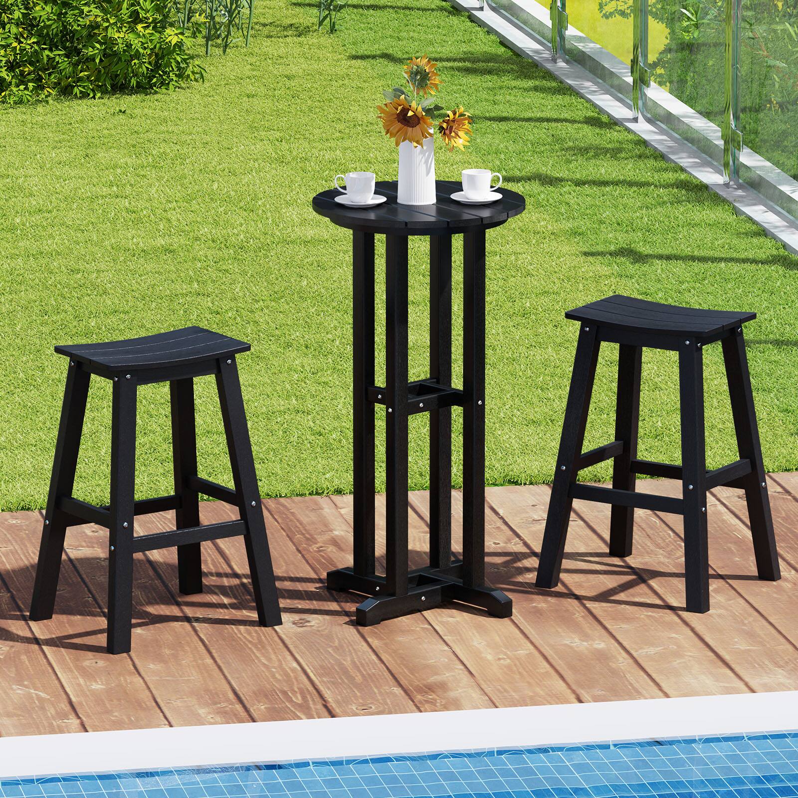 Alt View 1. Gymax - Gymax 3PCS Outdoor HDPE Bar Table & Chair Set for 2 w/ Footrests for Garden Yard Pool - Black.
