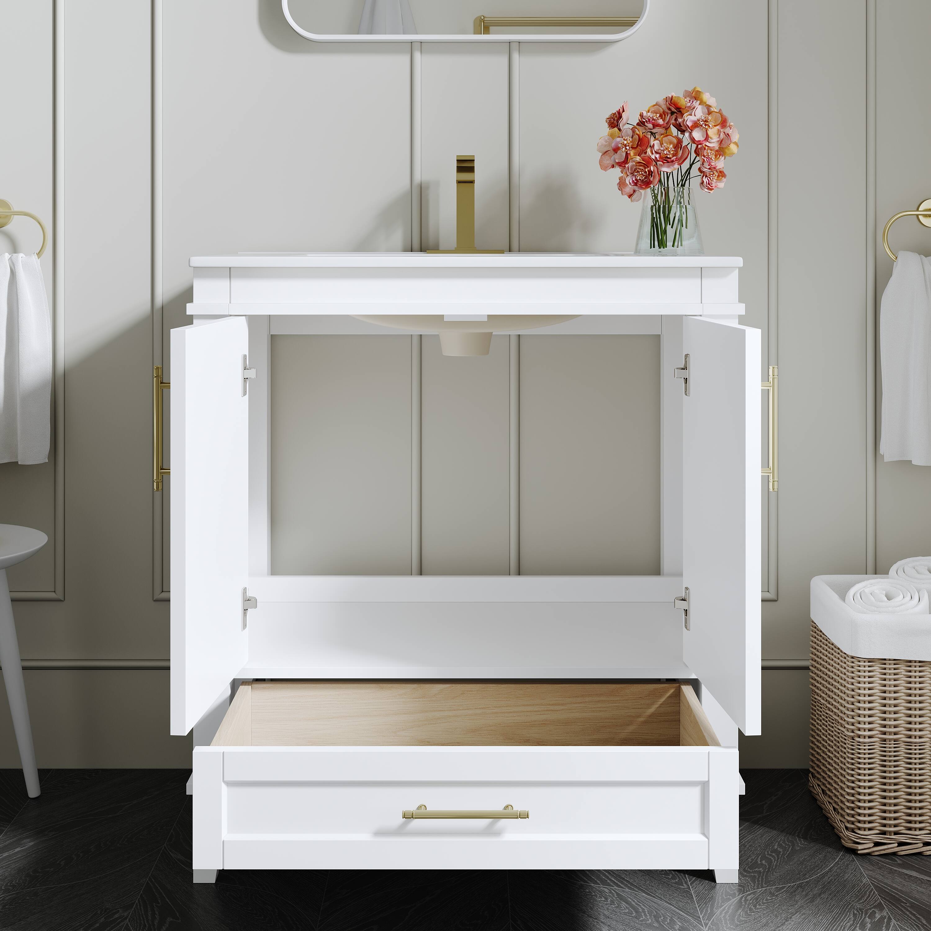 Alt View 1. WELLFOR - FENE 30 in. Solid Wood Bath Vanity with Countertop Basin, Single Sink - White.