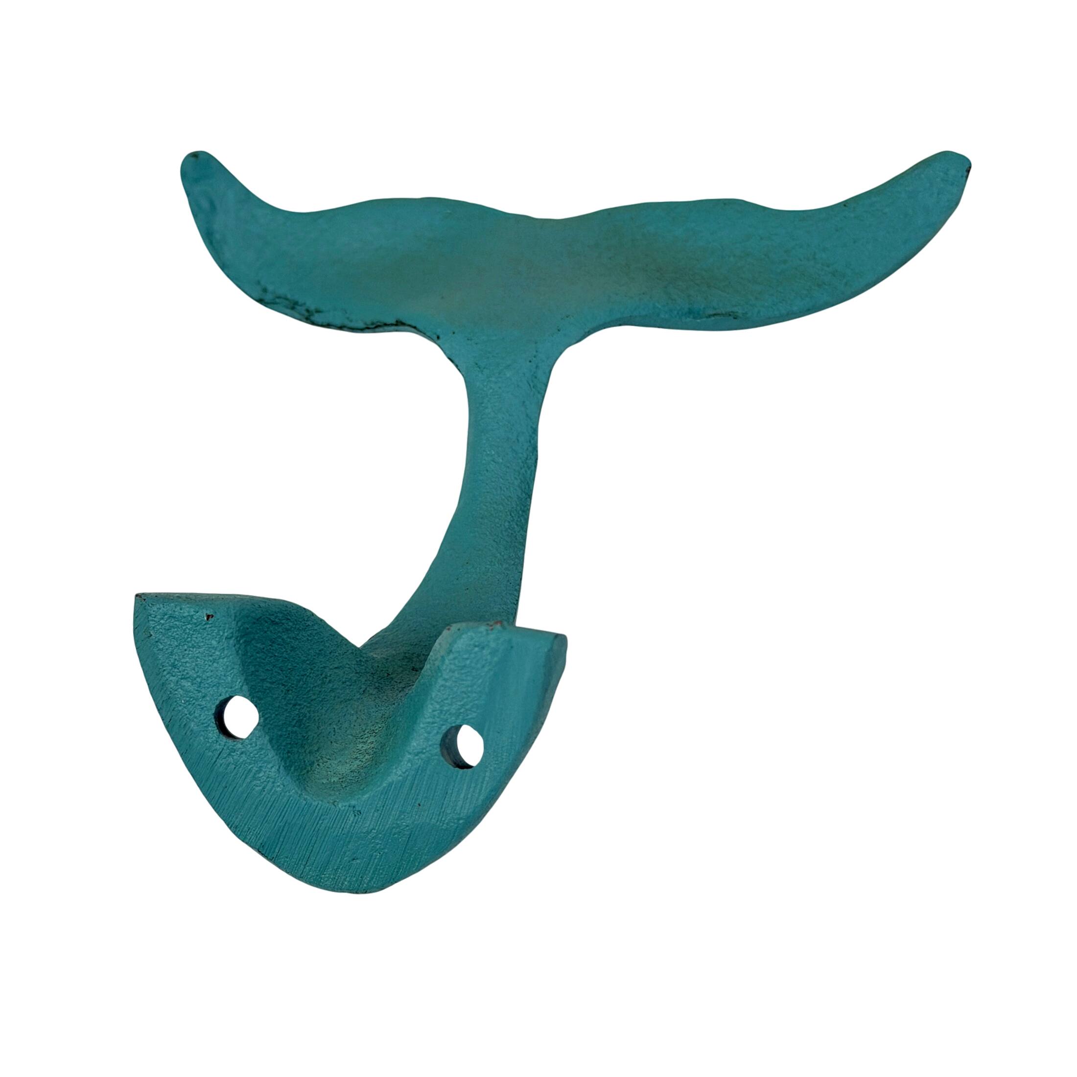 Alt View 6. Zeckos - Set of 3 Cast Iron Whale Tail Wall Hooks Coastal Nautical Distressed 5 Inch - Multicolored.