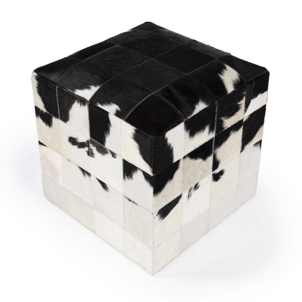 Alt View 1. Butler Specialty - Victorian Hair on Hide Cube Ottoman - Black And White.