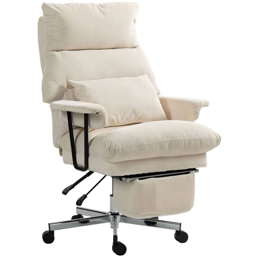 Front. Loheer - Loheer Executive Office Chair Reclining Desk Chair with Footrest High Back Overstuffed Cream White - Cream White.