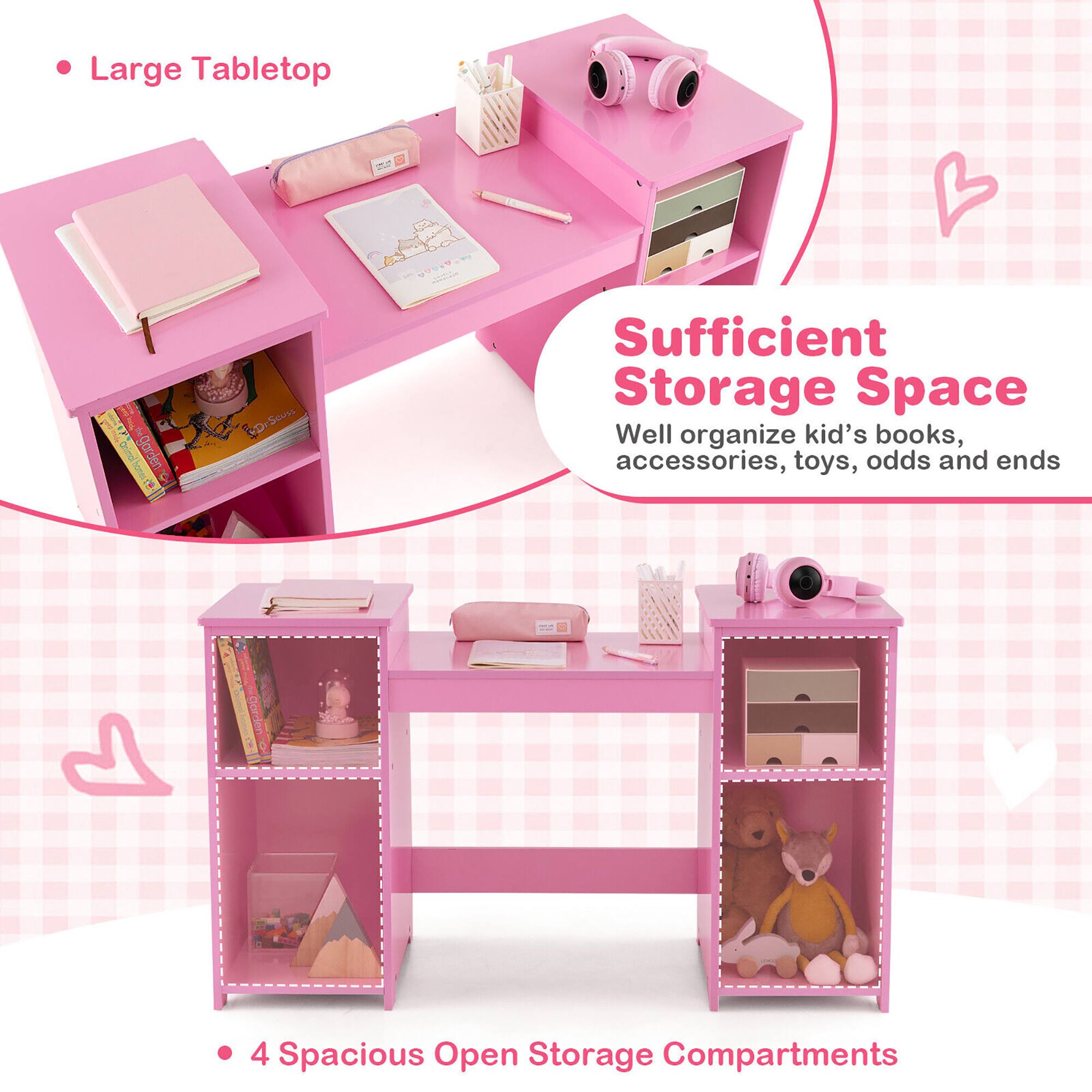 - Large Tabletop
- Sufficient Storage Space
  - Well organize kid's books, accessories, toys, odds and ends
- 4 Spacious Open Storage Compartments
