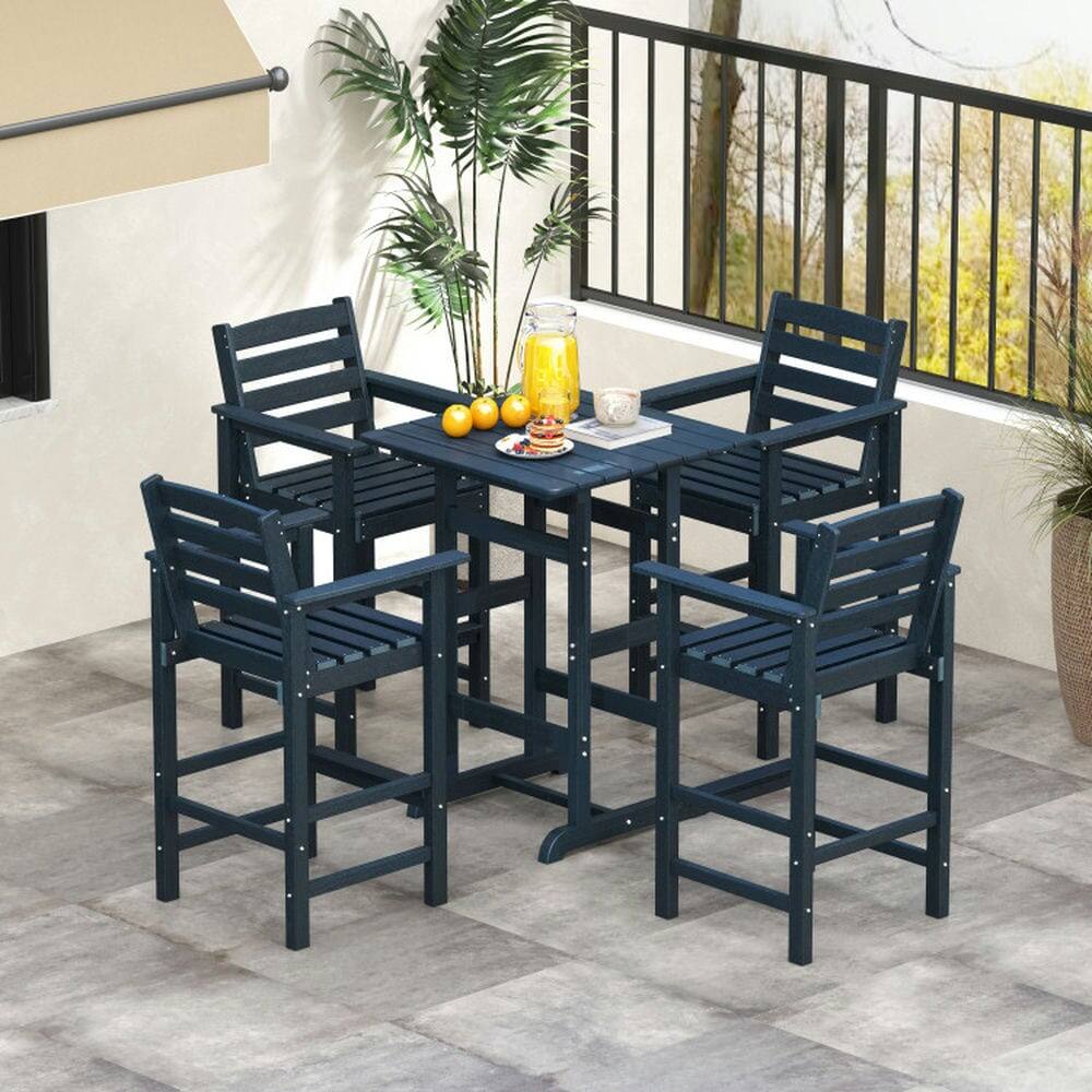 Alt View 1. Pefilos - Patio HDPE Adirondack Bar Chairs Set of 2 with Wide Armrests, Seating & Patio Chair for Outdoor as Garden, Yard, Navy - Blue.