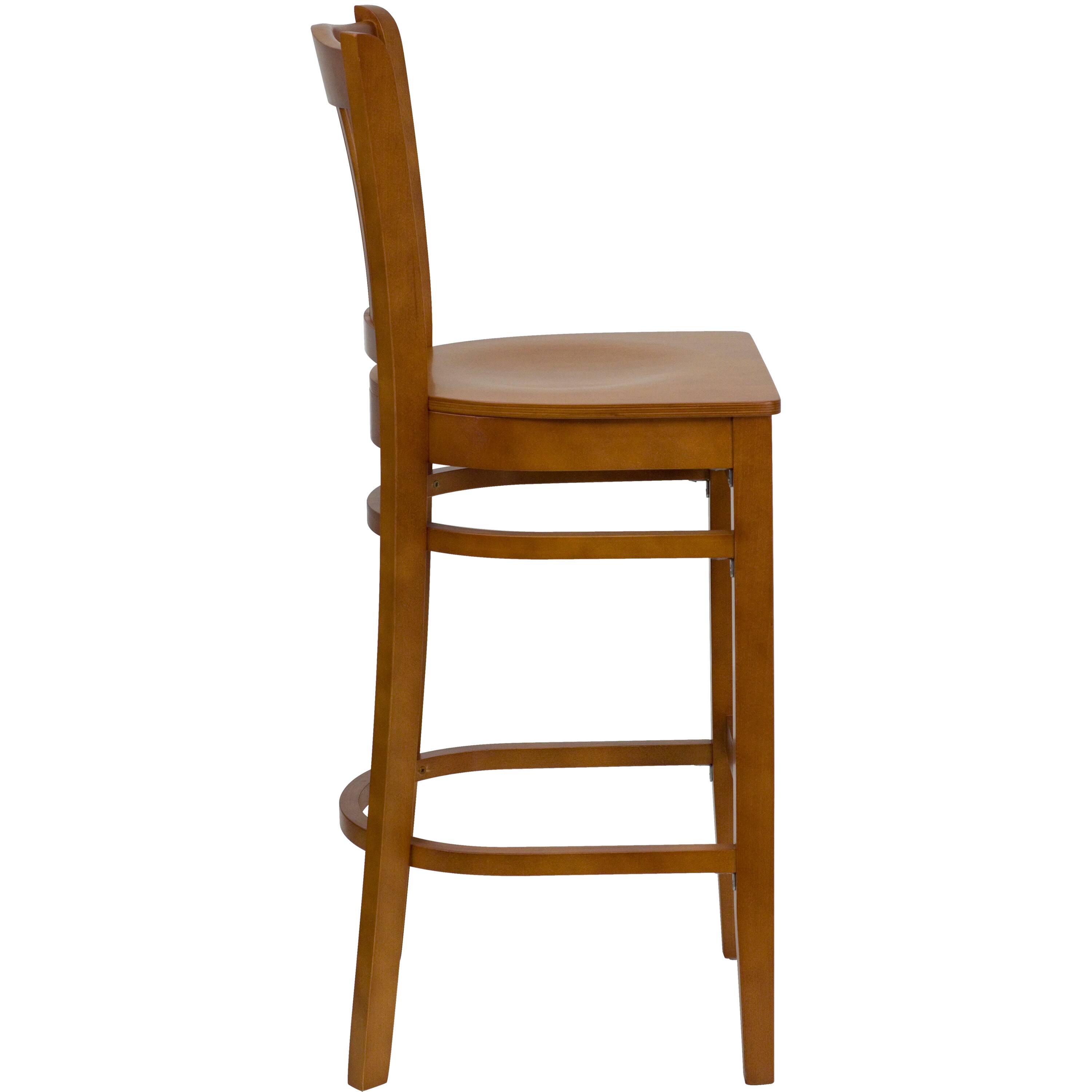 Alt View 4. Emma + Oliver - Vertical Slat Back Wooden Restaurant Dining Barstool - Cherry Wood Seat/Cherry Wood Frame.