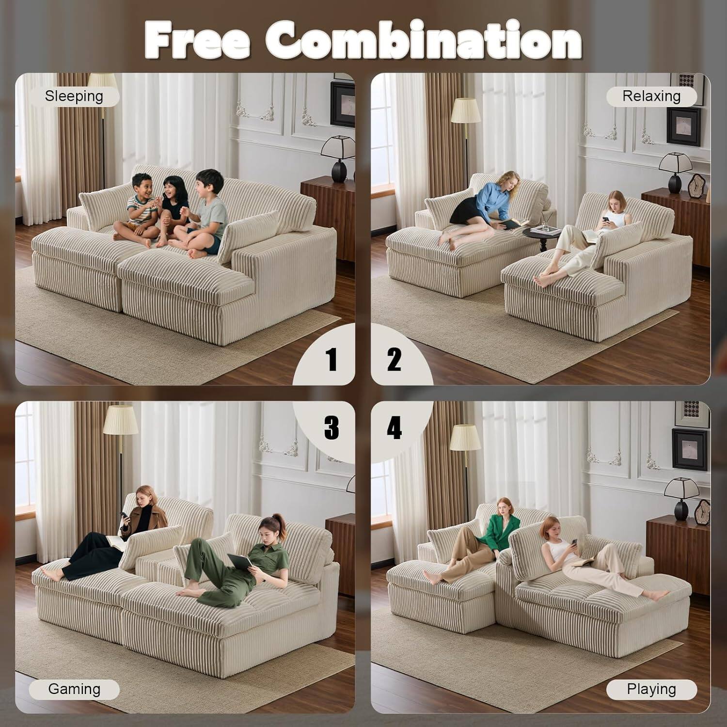 Free Combination

1. Sleeping
2. Relaxing
3. Gaming
4. Playing