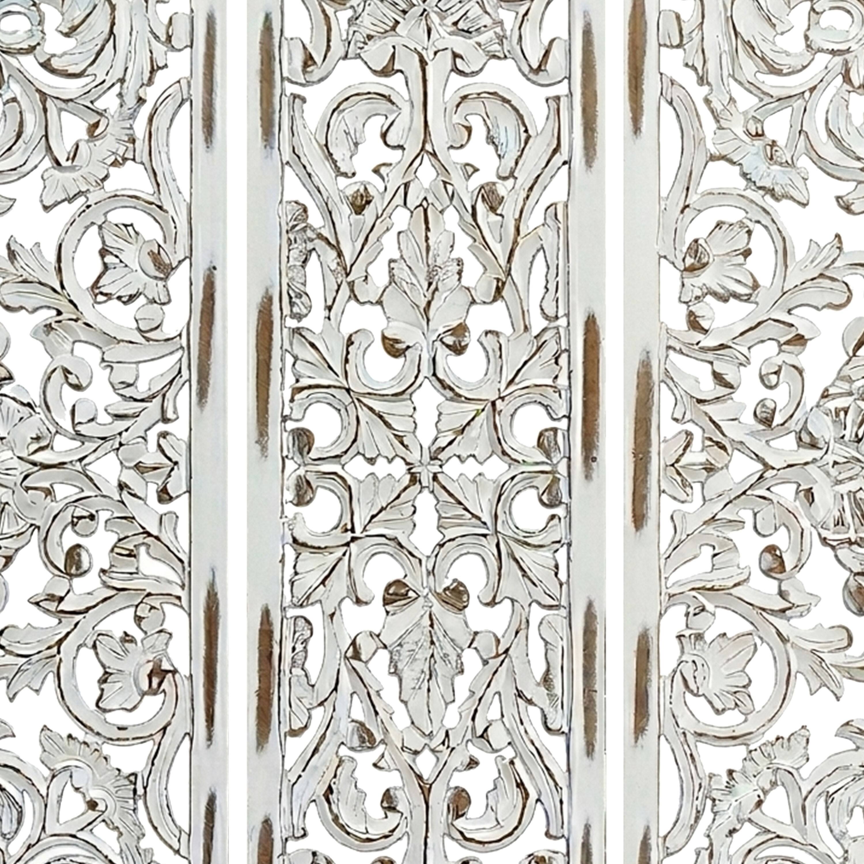 Alt View 10. Manhattan Lane - Leva 3pc Wood Wall Decor Set, Moroccan Floral Carving, Antique White Finish, 36 Inch Square - Antique White.