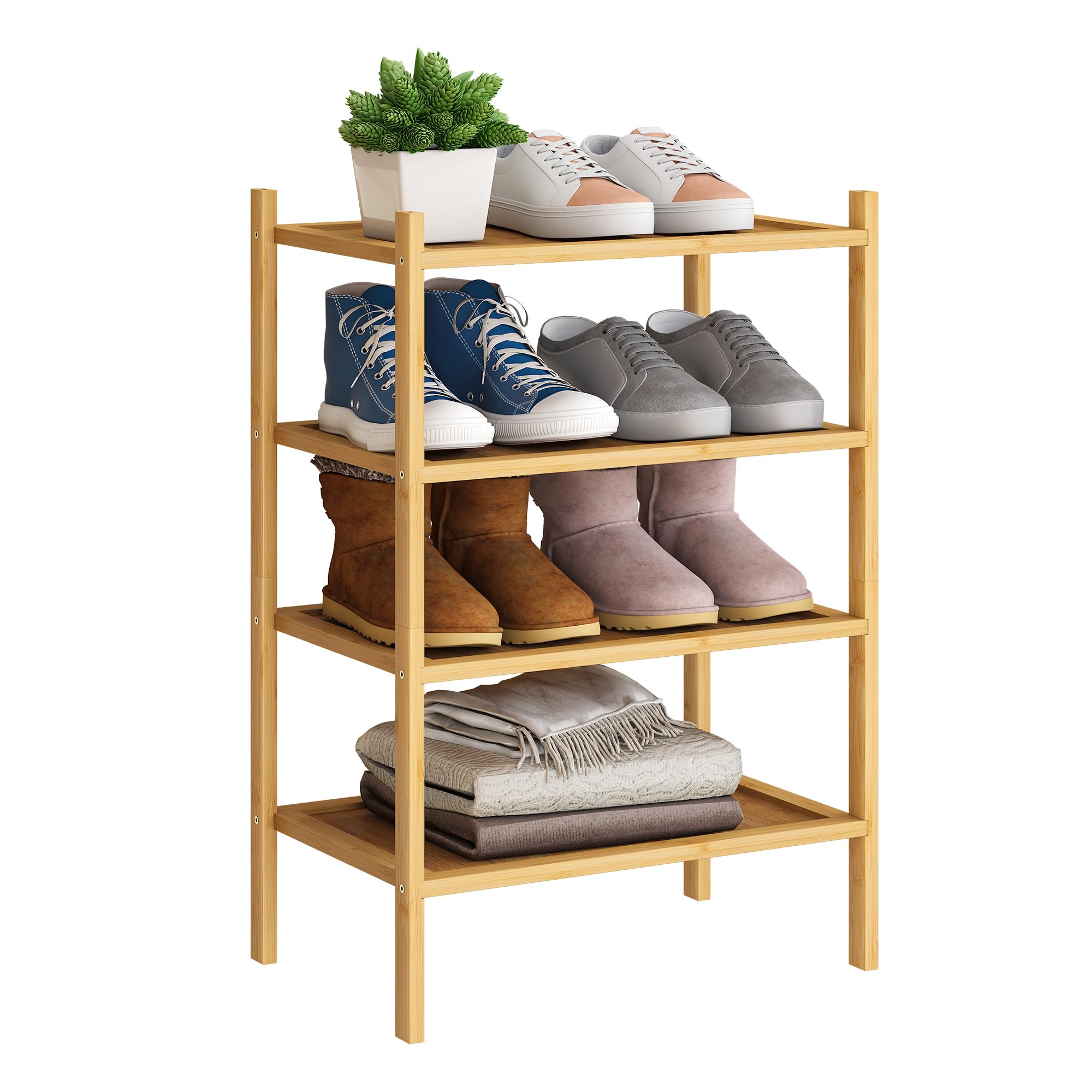 Front. Hanke - 4-tier Shoe Rack Stackable Shelf Storage Organizer For Hallway Closet Living Room Entryway Organizer natural - Natural Small-4-Tier（17*11*25.2inches）.