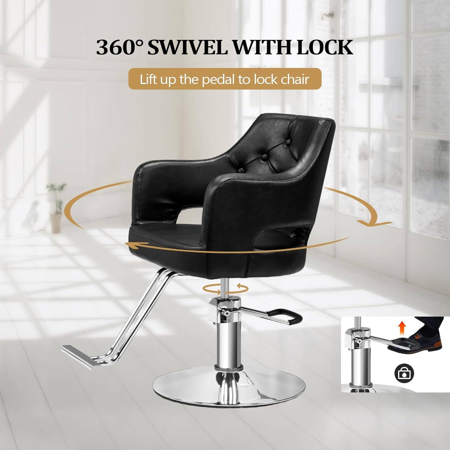 360° SWIVEL WITH LOCK  
Lift up the pedal to lock chair