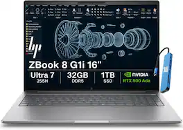 HP - ZBook 8 G1i 16" FHD+ AI Mobile Workstation Laptop - NVIDIA RTX 500 Ada - Intel Core Ultra 7 255H - 32GB RAM - 1TB SSD - Sliver Gray