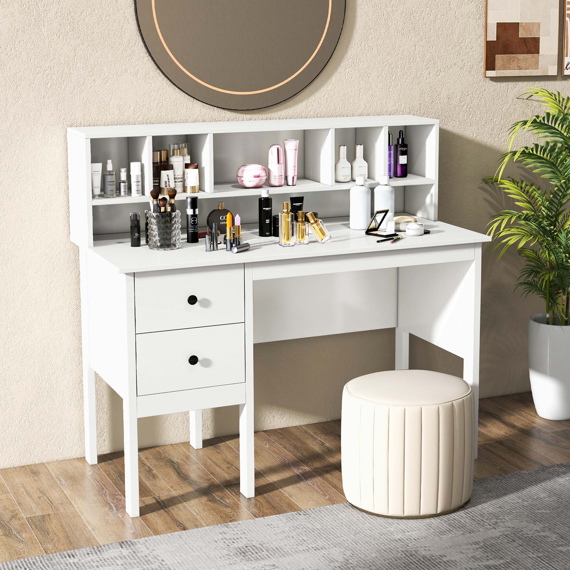 Alt View 13. Costway - Writing Desk with Power Outlet and 5-Cubby Hutch - White.