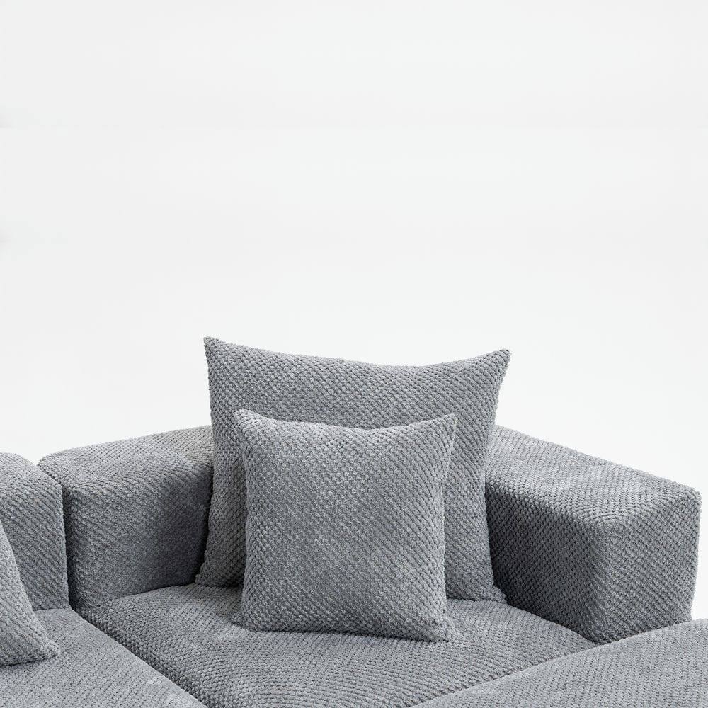 Alt View 5. Resenkos - Modular 3-Seat Sectional Sofa, All-Foam Deep Seat Chenille, Low Profile - Gray.