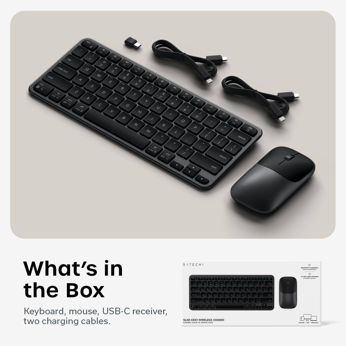 What's in the Box

Keyboard, mouse, USB-C receiver, two charging cables.