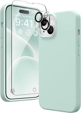 Entronix - 3-in-1 Bundle for iPhone 13 - Liquid Silicone Case, Screen & Camera Lens Protectors - Teal