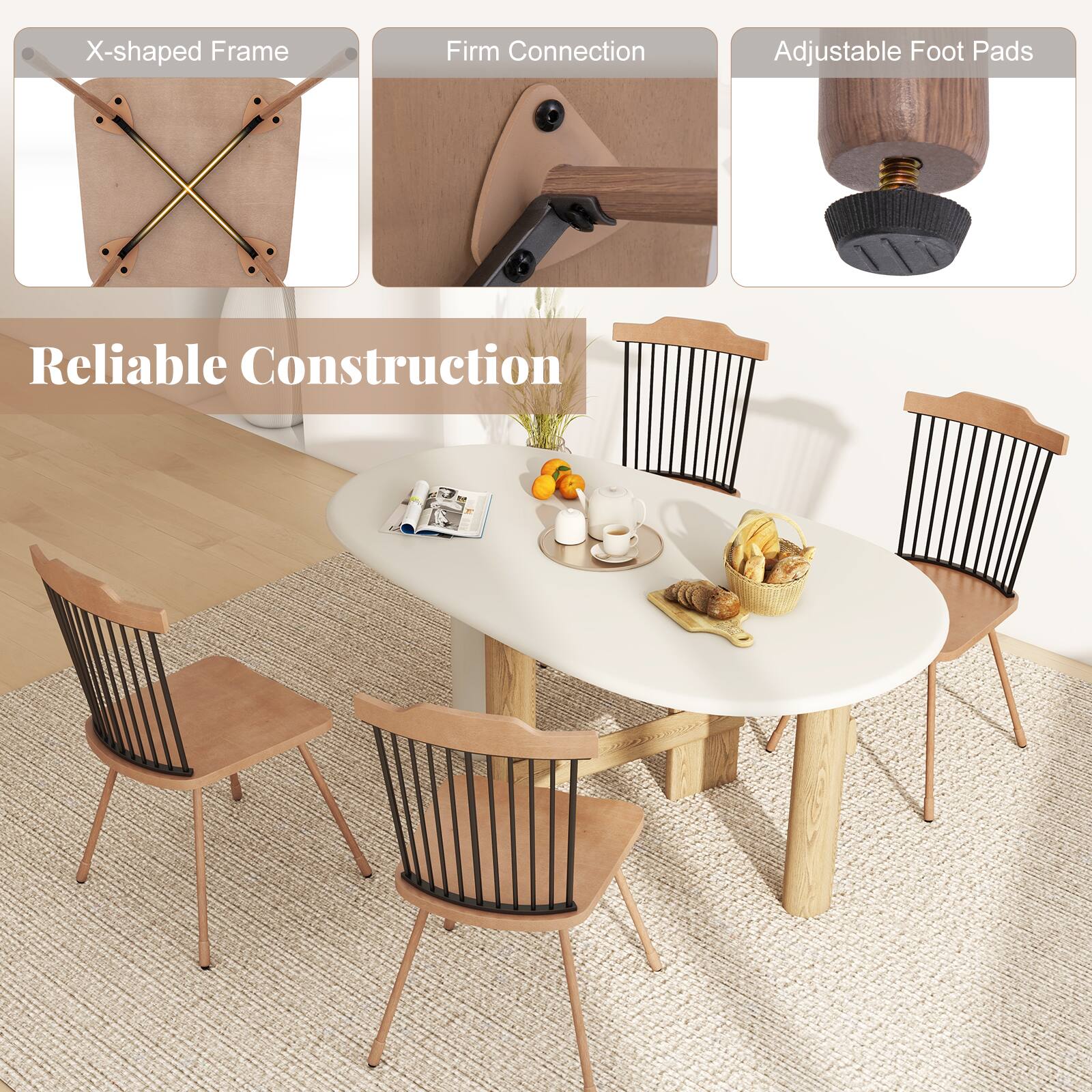 X-shaped Frame  
Firm Connection  
Adjustable Foot Pads  

Reliable Construction