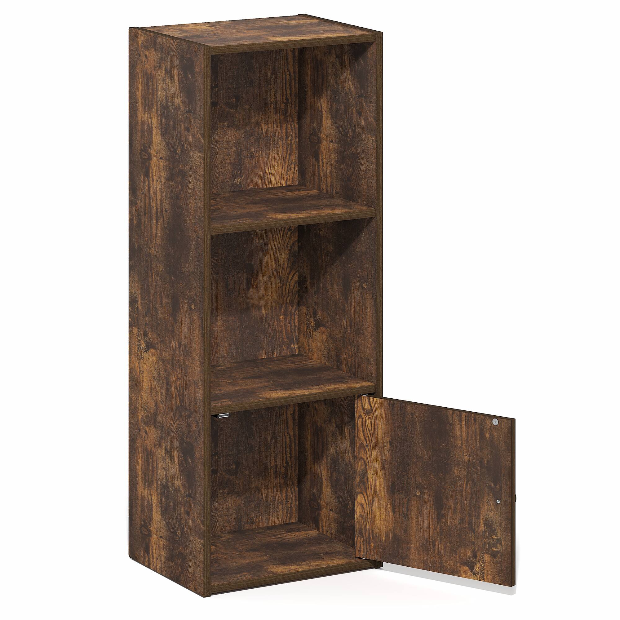 Alt View 7. Furinno - LUDER Book Shelf, 3-Tier Bookshelf with Open Shelf, Standing Bookcase with 1 Door Cabinet, 9.3 x 12 x 31.5 - Amber Pine.
