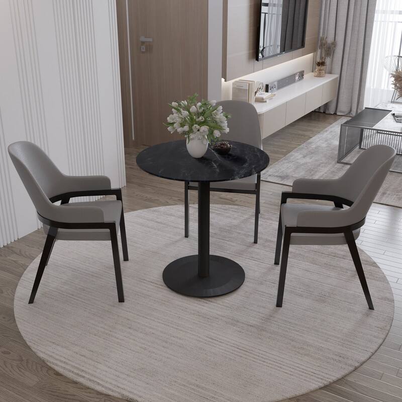 Left. LeisureMod - Vail 27 Inch Round Dining Table with MDF Top and Black Metal Base, Modern Small Kitchen Bistro Accent Table - Black.