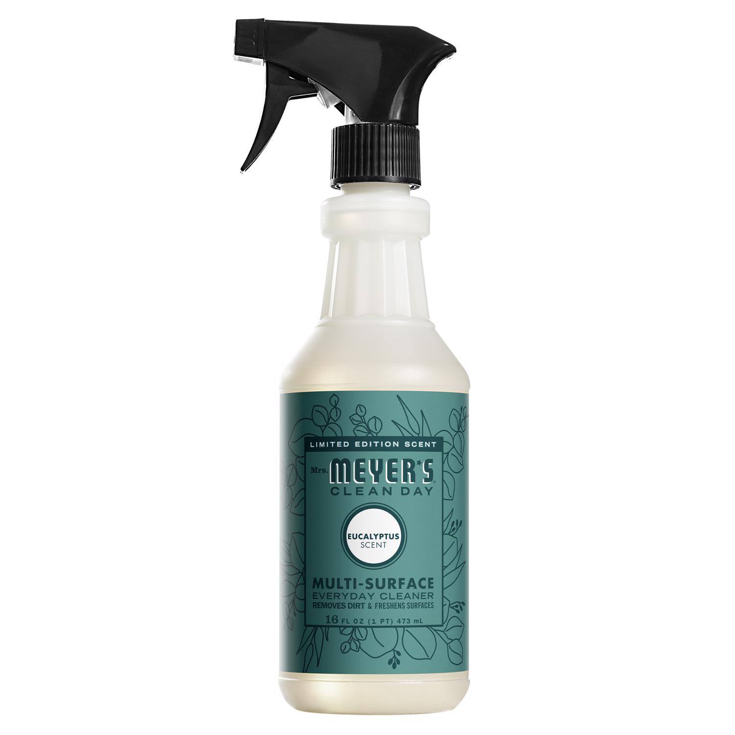 LIMITED EDITION SCENT  
Mrs. Meyer's Clean Day  
EUCALYPTUS SCENT  
MULTI-SURFACE EVERYDAY CLEANER  
REMOVES DIRT & FRESHENS SURFACES  
16 FL OZ (1 PT) 473 mL