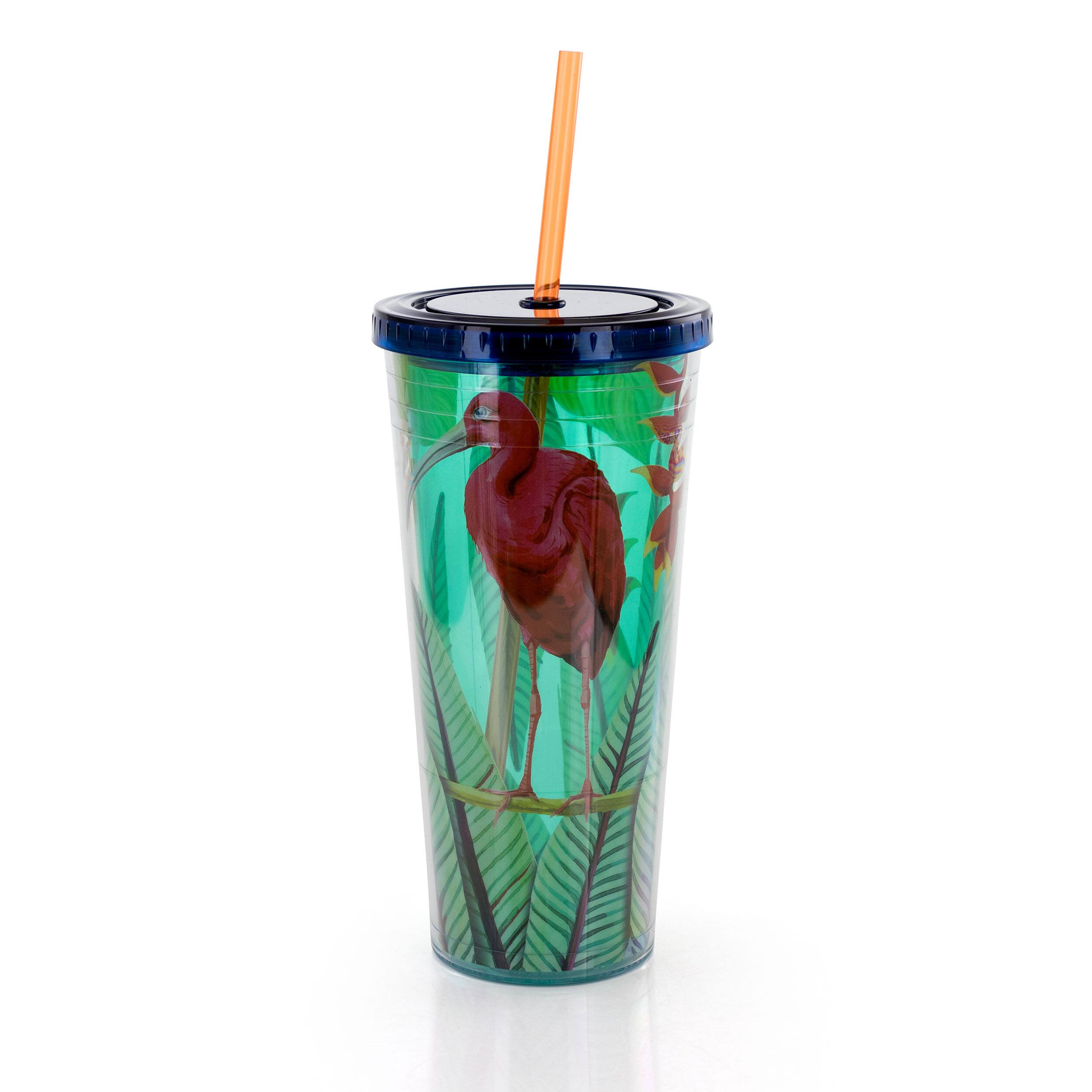 Alt View 8. Gibson - Gibson Home Tropical Bird 4 Piece 23.6 Ounce Double Wall Tumbler Set with Straw in Assorted Designs - Assorted.