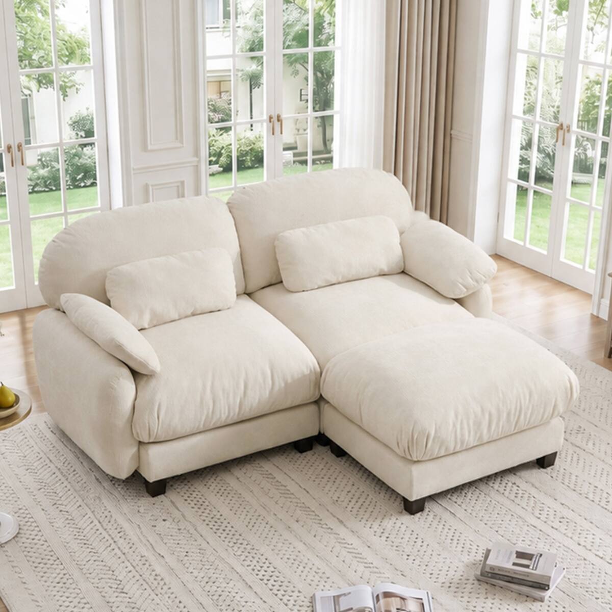 Angle. Ropilly - Ropilly 2 Seater L Shaped Sofa with Removable Ottoman, Beige Chenille Modular Couch Set - Beige.