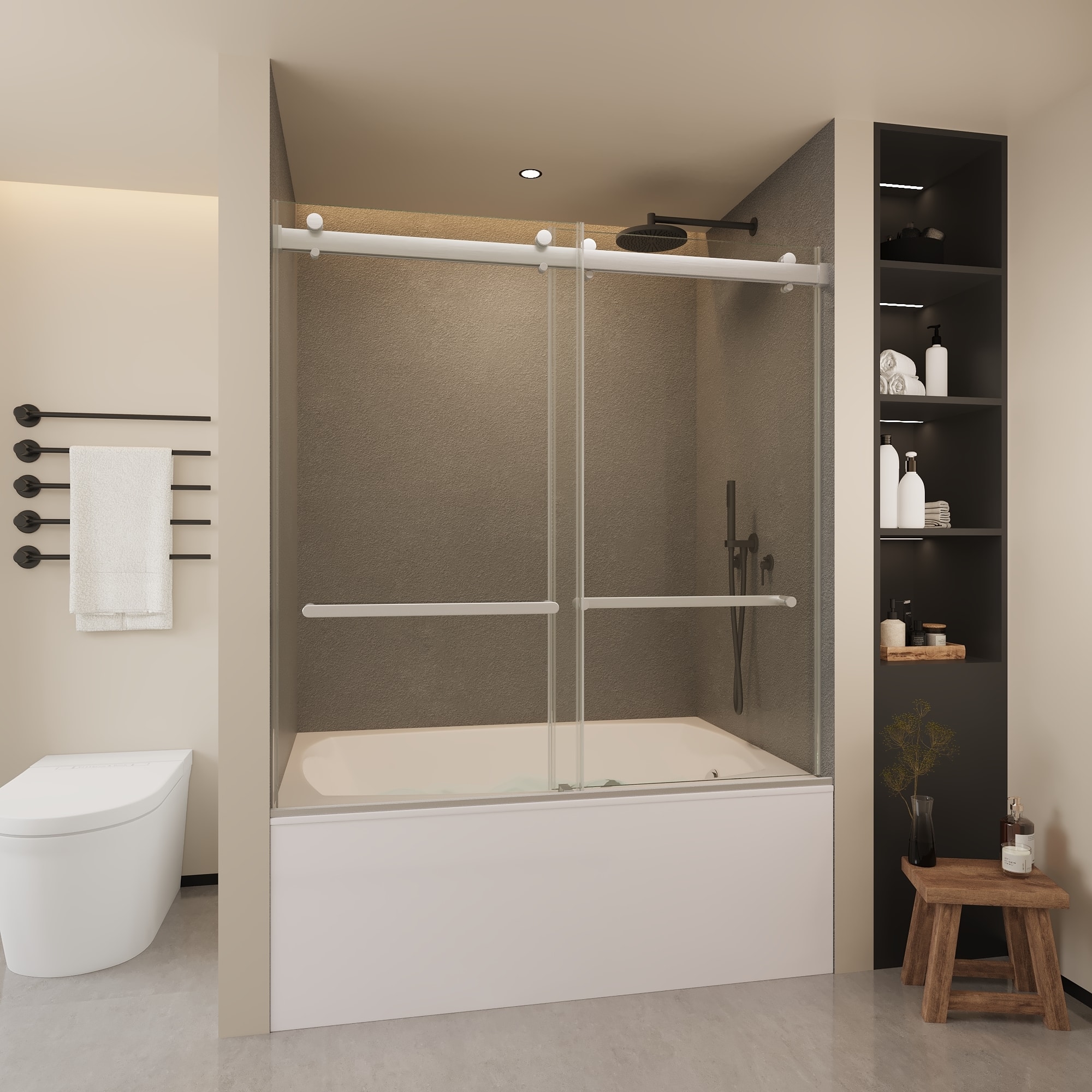 LOVMOR Frameless Bathtub Shower Doors 56 60 W x 60 H Brushed