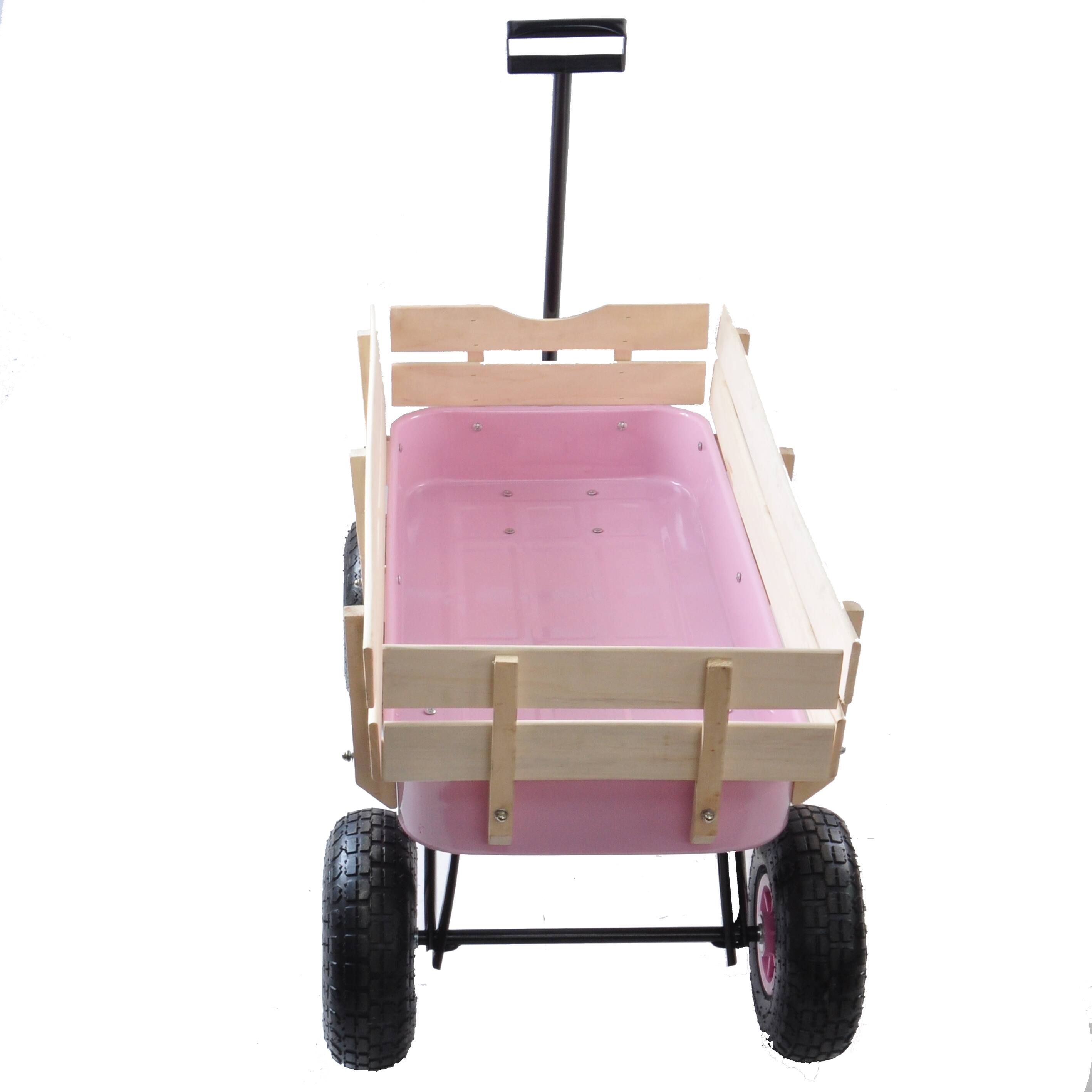 Back. APRILSOUL - Outdoor Wagon All Terrain Pulling with Wood Railing Air Tires Garden Cart - Pink.