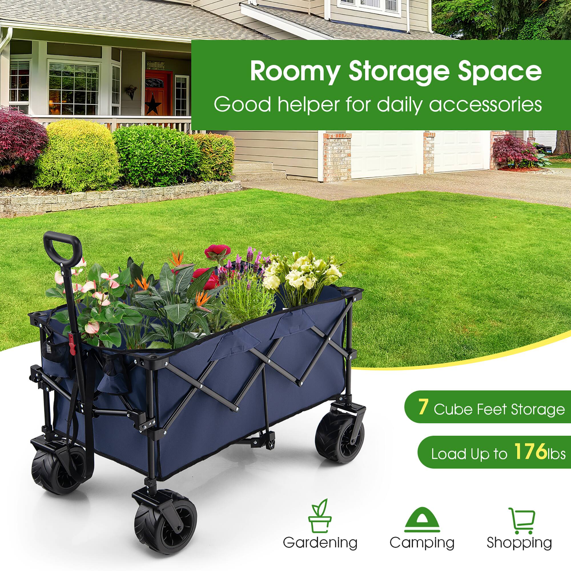 Roomy Storage Space: Good helper for daily accessories. 7 Cube Feet Storage. Load Up to 176lbs. Gardening, Camping, Shopping.